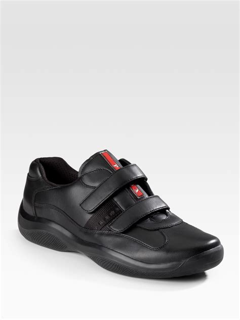 prada mens double strap sneakers black patent leather|Prada downtown patent sneakers.